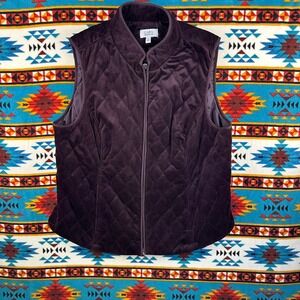 Croft & Barrow Vest Quilted Velvet Full Zip‎ Sleeveless Jacket XL